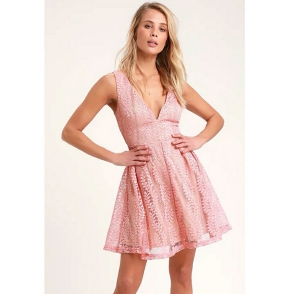 Lulus Dresses & Skirts - Lulu's All of My Heart Blush Pink Lace Skater Dress Med